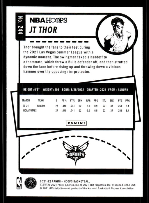 JT Thor 2021 Panini NBA Hoops Base Back of Card