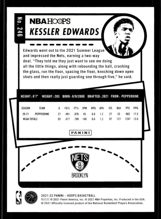 Kessler Edwards 2021 Panini NBA Hoops Base Back of Card