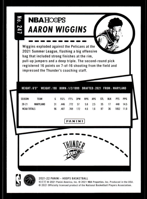 Aaron Wiggins 2021 Panini NBA Hoops Base Back of Card