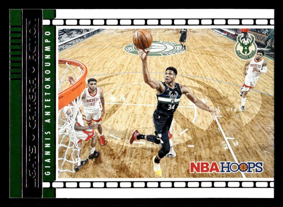 Giannis Antetokounmpo 2021 Panini NBA Hoops Lights Camera Action Front of Card