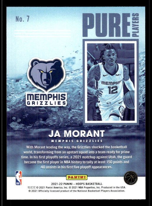 Ja Morant 2021 Panini NBA Hoops Holo Pure Players Back of Card