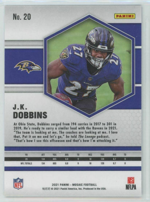 2021 Panini Mosaic #20 J.K. Dobbins Baltimore Ravens - Collectible Craze America