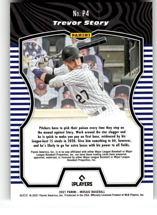 Trevor Story 2021 Panini Mosaic Baseball Producers Back of Card