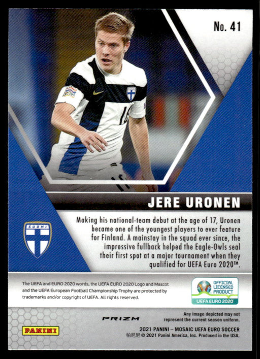 Jere Uronen 2021 Panini Mosaic UEFA Euro Soccer Red Pulsar Back of Card