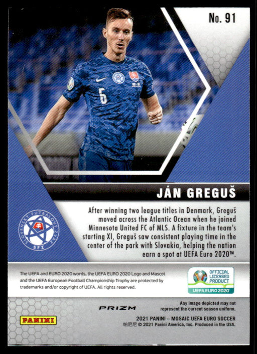 Jan Gregus 2021 Panini Mosaic UEFA Euro Soccer Red Pulsar Back of Card