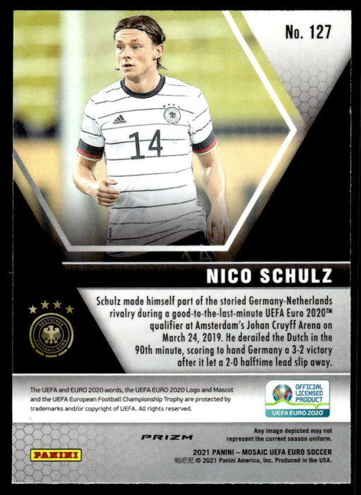 Nico Schulz 2021 Panini Mosaic UEFA Euro Soccer Red Pulsar Back of Card