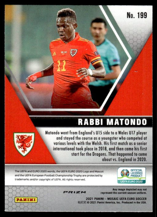 Rabbi Matondo 2021 Panini Mosaic UEFA Euro Soccer Silver Prizm Back of Card