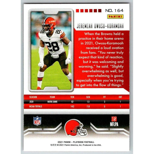 2021 Panini Playbook #164 Jeremiah Owusu-Koramoah RC Cleveland Browns - Collectible Craze America