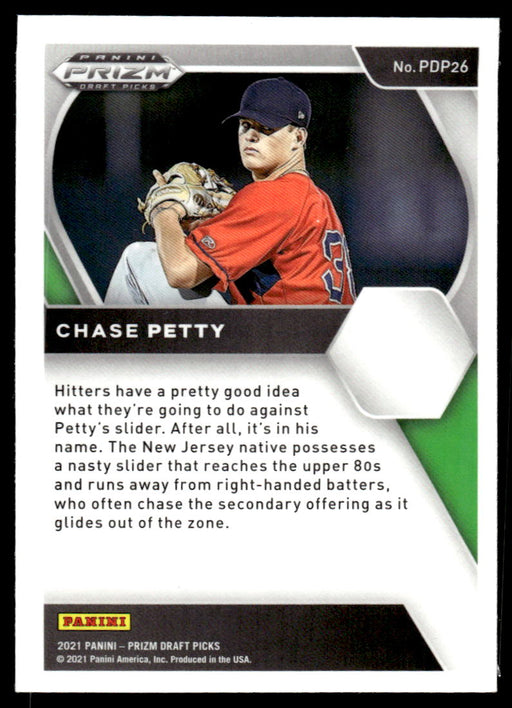 Chase Petty 2021 Panini Prizm Draft Picks Baseball Base Back of Card