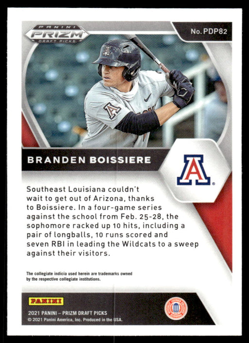 Branden Boissiere 2021 Panini Prizm Draft Picks Baseball Base Back of Card