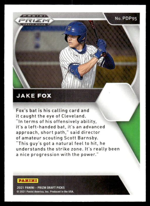 Jake Fox 2021 Panini Prizm Draft Picks Baseball Base Back of Card