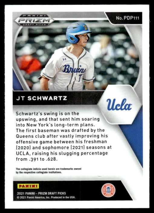 JT Schwartz 2021 Panini Prizm Draft Picks Baseball Base Back of Card