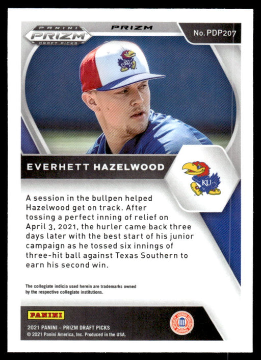 Everhett Hazelwood 2021 Panini Prizm Draft Picks Baseball Silver Prizm Back of Card