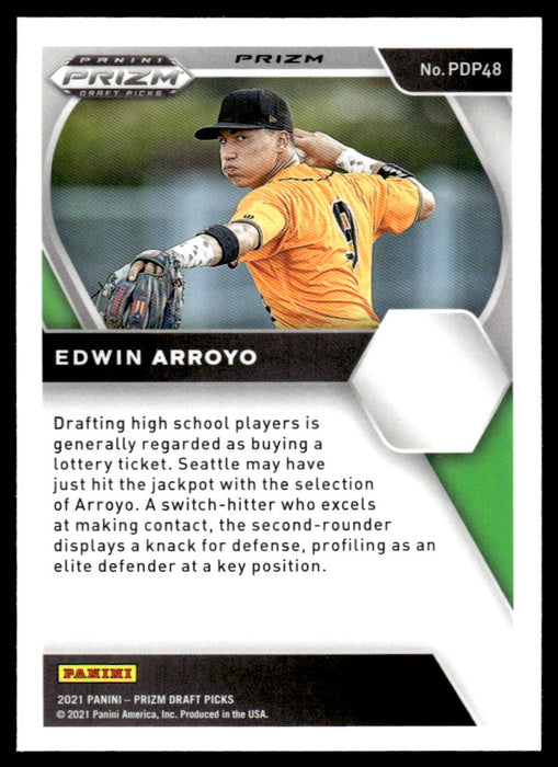 Edwin Arroyo 2021 Panini Prizm Draft Picks Baseball Red Wave Back of Card