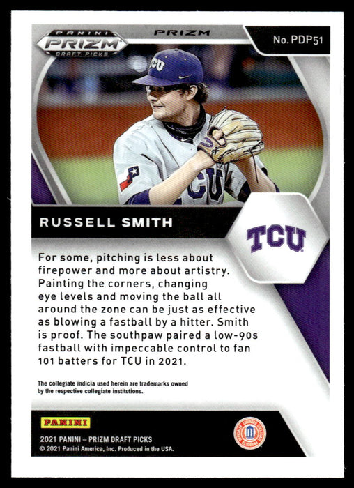 Russell Smith 2021 Panini Prizm Draft Picks Baseball Red Mojo Back of Card