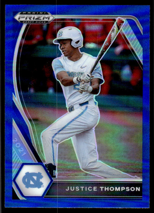 Justice Thompson 2021 Panini Prizm Draft Picks Baseball Blue Front of Card