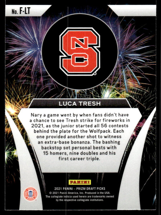 Luca Tresh 2021 Panini Prizm Draft Picks Baseball Fireworks Back of Card
