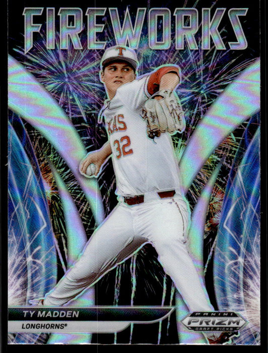 Ty Madden 2021 Panini Prizm Draft Picks Baseball Fireworks Silver Front of Card