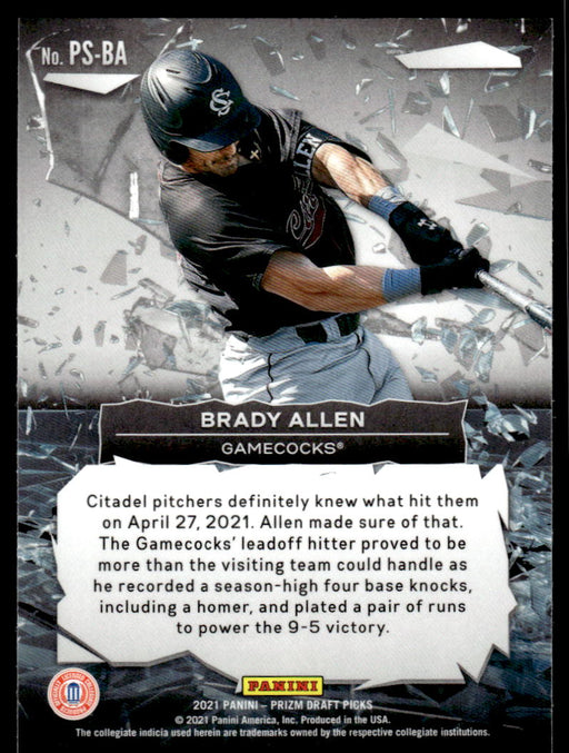 Brady Allen 2021 Panini Prizm Draft Picks Baseball Power Surge Back of Card