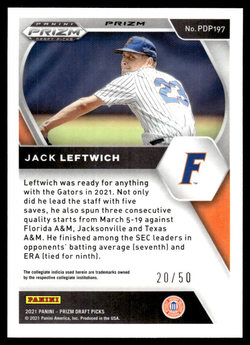 Jack Leftwich 2021 Panini Prizm Draft Picks Baseball Neon Orange Back of Card