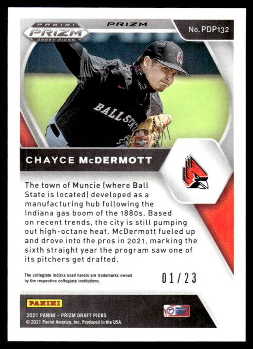 Chayce McDermott 2021 Panini Prizm Draft Picks Baseball Burgandy Cracked Ice Back of Card