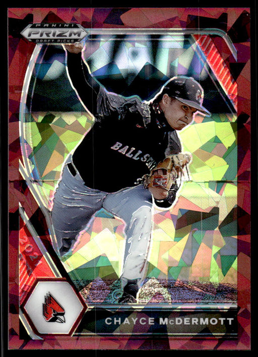 Chayce McDermott 2021 Panini Prizm Draft Picks Baseball Burgandy Cracked Ice Front of Card
