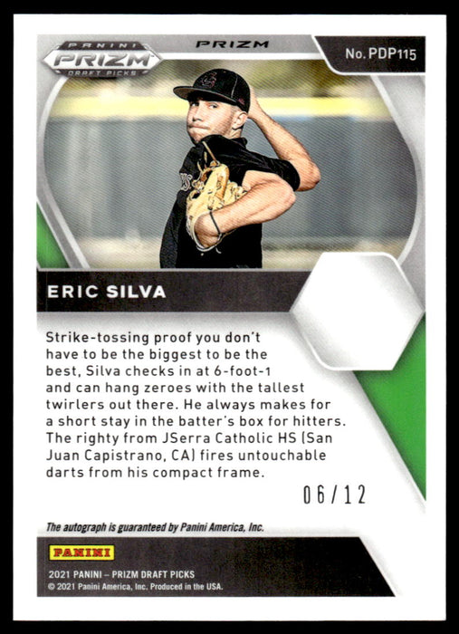 Eric Silva 2021 Panini Prizm Draft Picks Baseball Burgandy Cracked Ice Back of Card