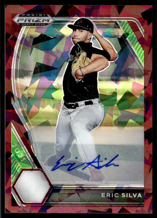Eric Silva 2021 Panini Prizm Draft Picks Baseball Burgandy Cracked Ice Front of Card