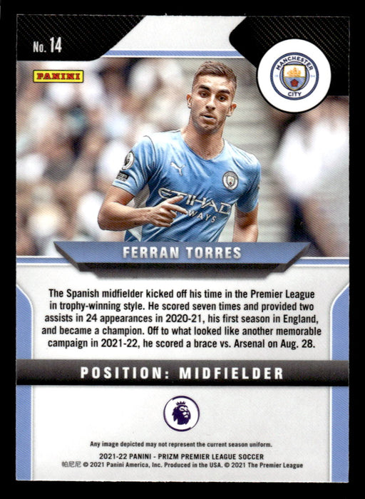 Ferran Torres 2021-22 Panini Prizm Premier League Base Back of Card