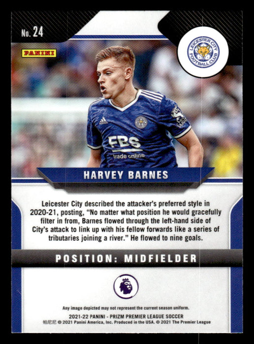 Harvey Barnes 2021-22 Panini Prizm Premier League Base Back of Card