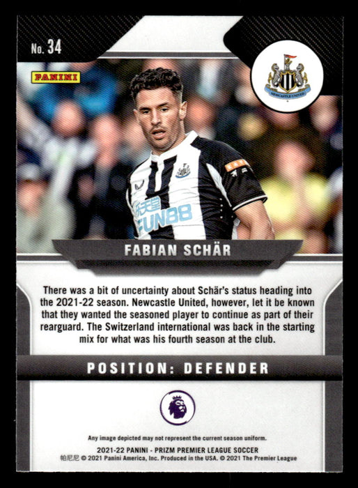 Fabian Schar 2021-22 Panini Prizm Premier League Base Back of Card