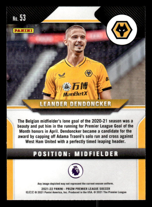 Leander Dendoncker 2021-22 Panini Prizm Premier League Base Back of Card