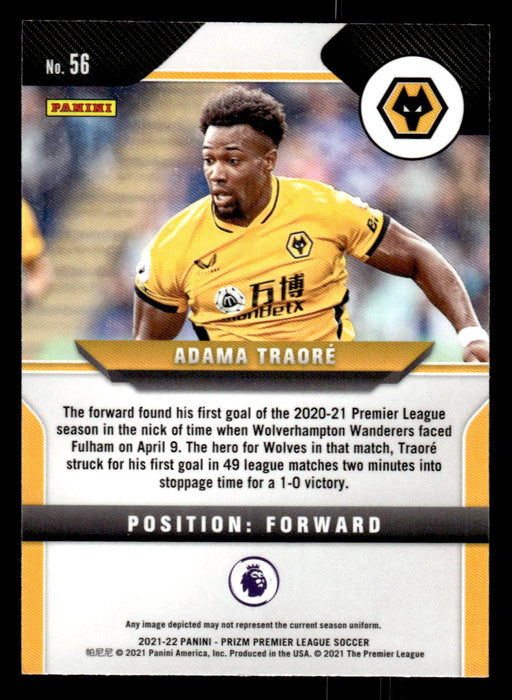 Adama Traore 2021-22 Panini Prizm Premier League Base Back of Card