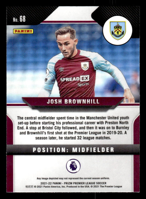 Josh Brownhill 2021-22 Panini Prizm Premier League Base Back of Card