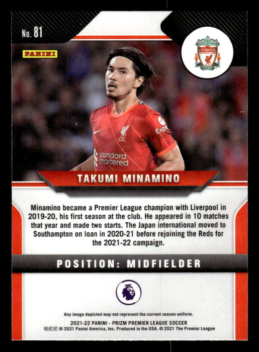 Takumi Minamino 2021-22 Panini Prizm Premier League Base Back of Card