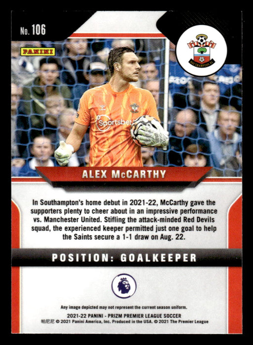 Alex McCarthy 2021-22 Panini Prizm Premier League Base Back of Card