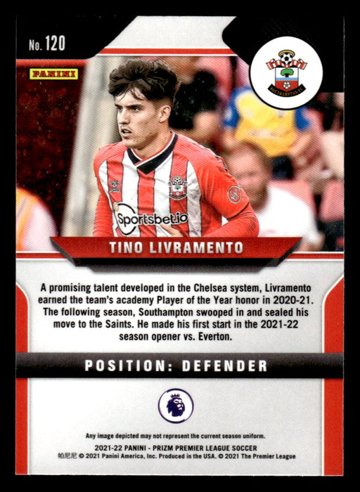 Tino Livramento 2021-22 Panini Prizm Premier League Base Back of Card