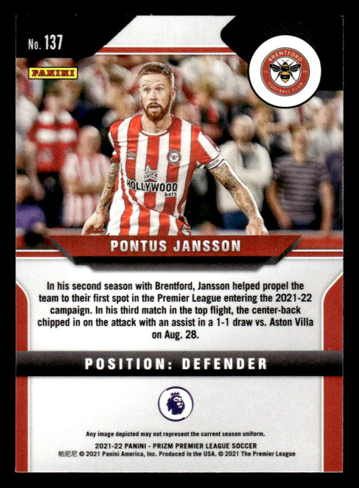 Pontus Jansson 2021-22 Panini Prizm Premier League Base Back of Card