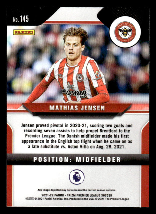 Mathias Jensen 2021-22 Panini Prizm Premier League Base Back of Card