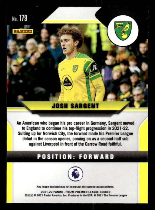 Josh Sargent 2021-22 Panini Prizm Premier League Base Back of Card