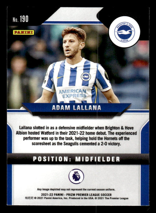 Adam Lallana 2021-22 Panini Prizm Premier League Base Back of Card