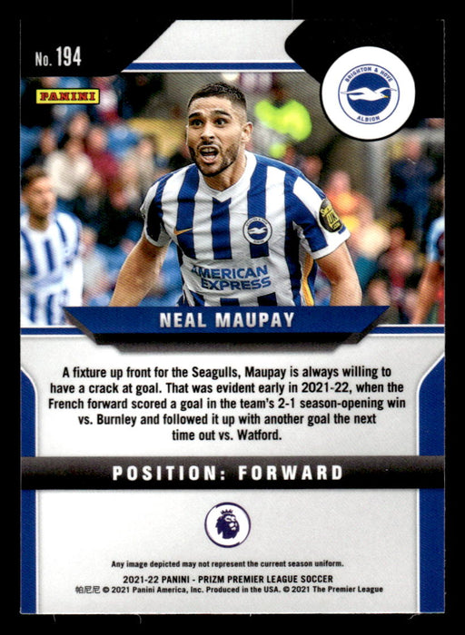 Neal Maupay 2021-22 Panini Prizm Premier League Base Back of Card