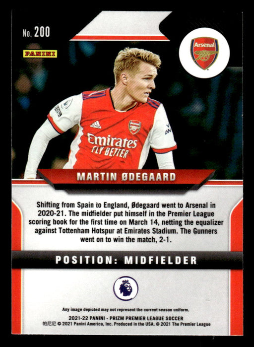 Martin Odegaard 2021-22 Panini Prizm Premier League Base Back of Card