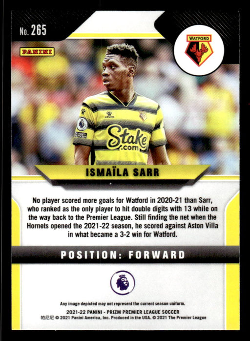 Ismaila Sarr 2021-22 Panini Prizm Premier League Base Back of Card