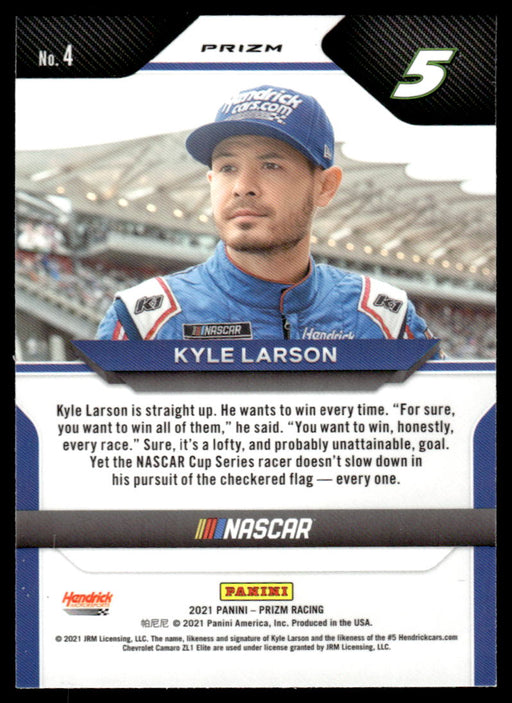 Kyle Larson 2021 Panini Prizm Silver Prizm Back of Card