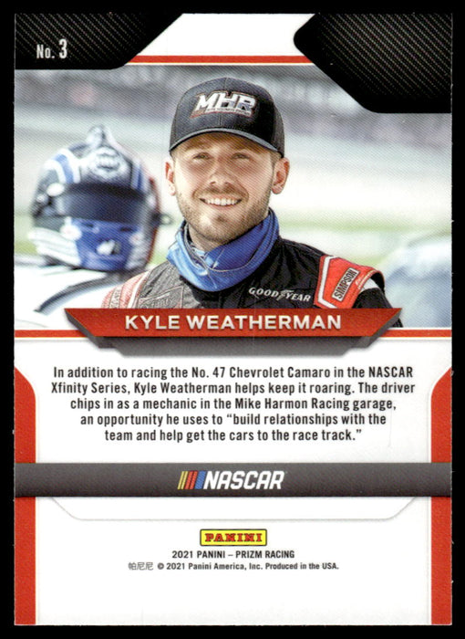 Kyle Weatherman 2021 Panini Prizm Racing Base Back of Card