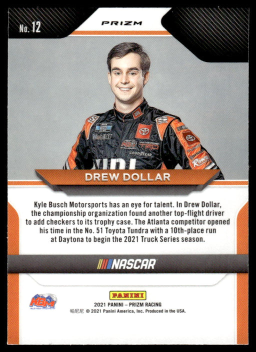 Drew Dollar 2021 Panini Prizm Silver Prizm Back of Card