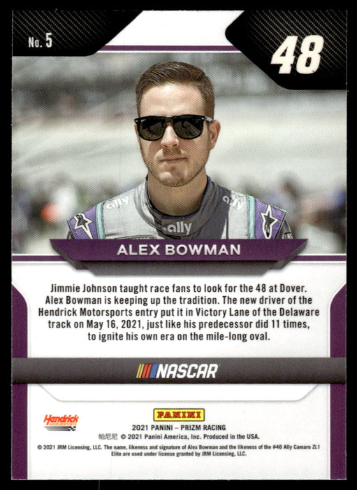 Alex Bowman 2021 Panini Prizm Racing Base Back of Card