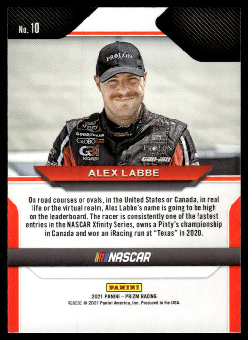 Alex Labbe 2021 Panini Prizm Racing Base Back of Card