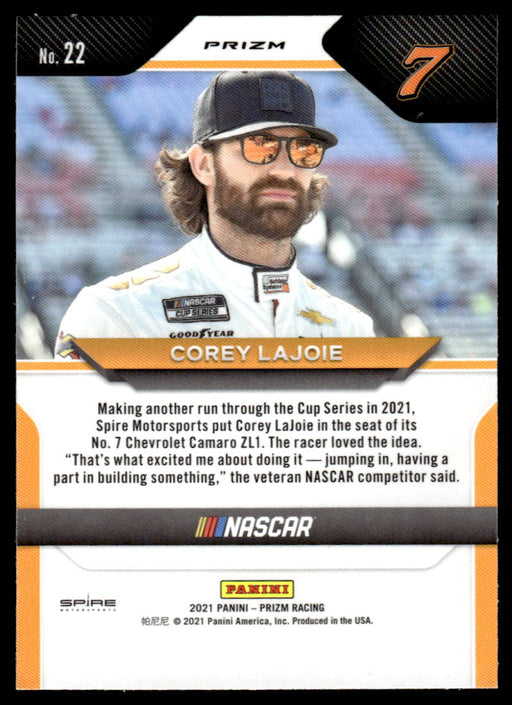 Corey Lajoie 2021 Panini Prizm Silver Prizm Back of Card